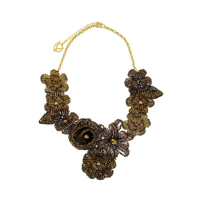 Sephia Mix Blossom Handmade Crochet Necklace