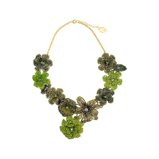 Neon Green Mix Blossom Handmade Crochet Necklace