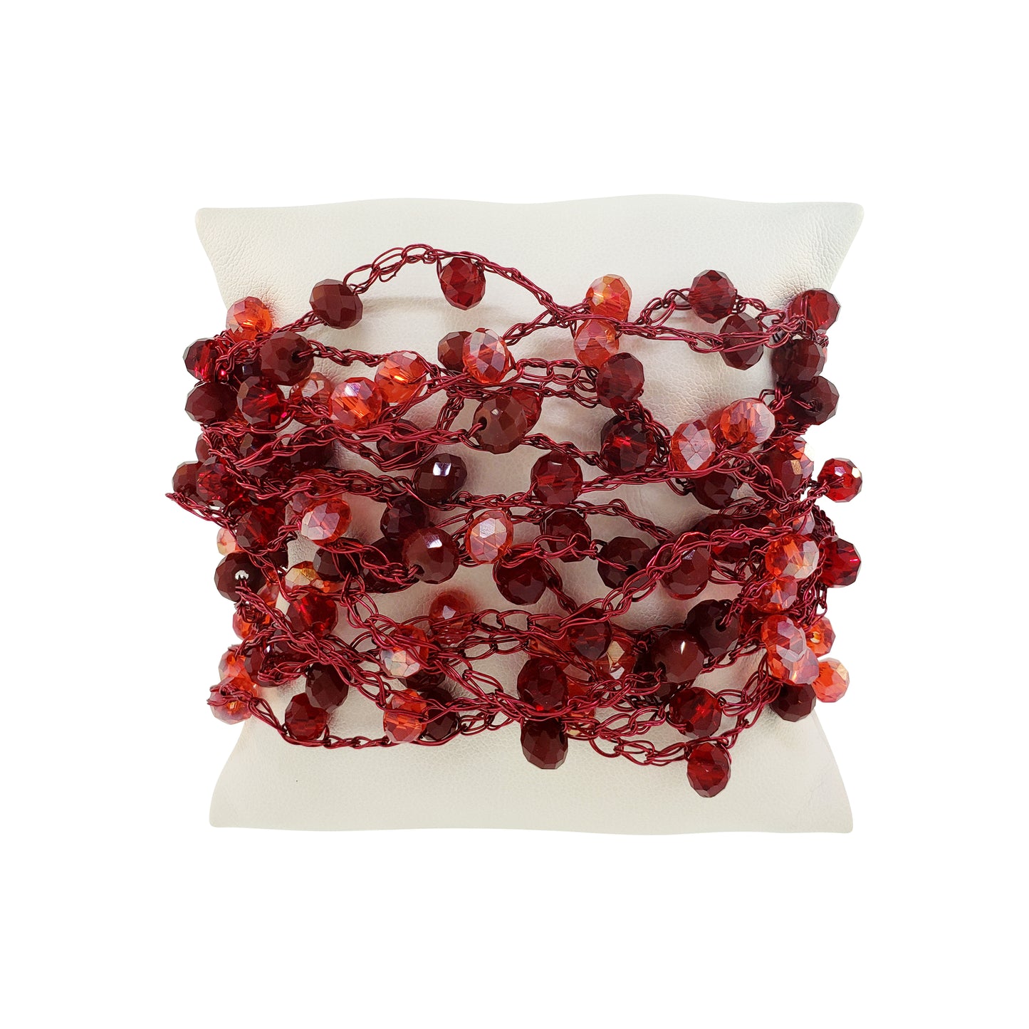 Cherry Red Mix Multi-String Handmade Crochet Bracelet