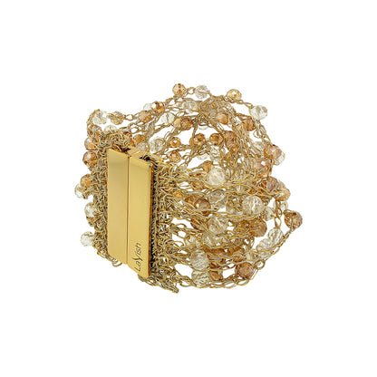 Vintage Gold & Clear Mix Multi-String Handmade Crochet Bracelet