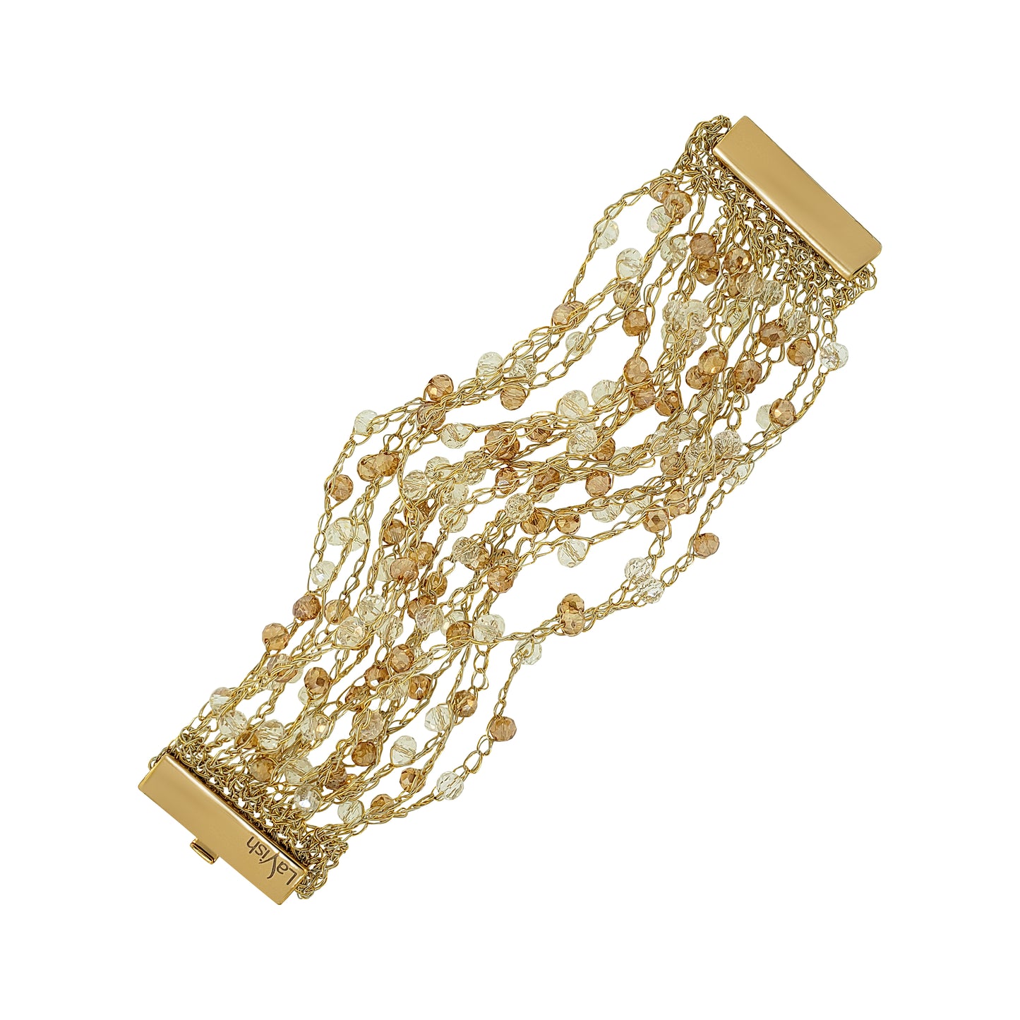 Vintage Gold & Clear Mix Multi-String Handmade Crochet Bracelet