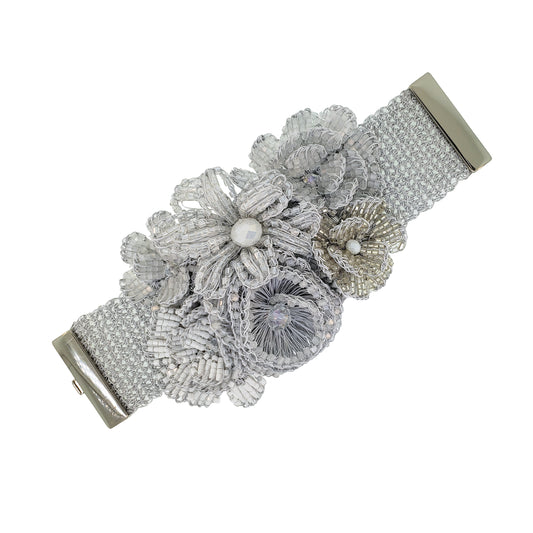 White & Silver Mix Blossom Maxi Handmade Crochet Bracelet