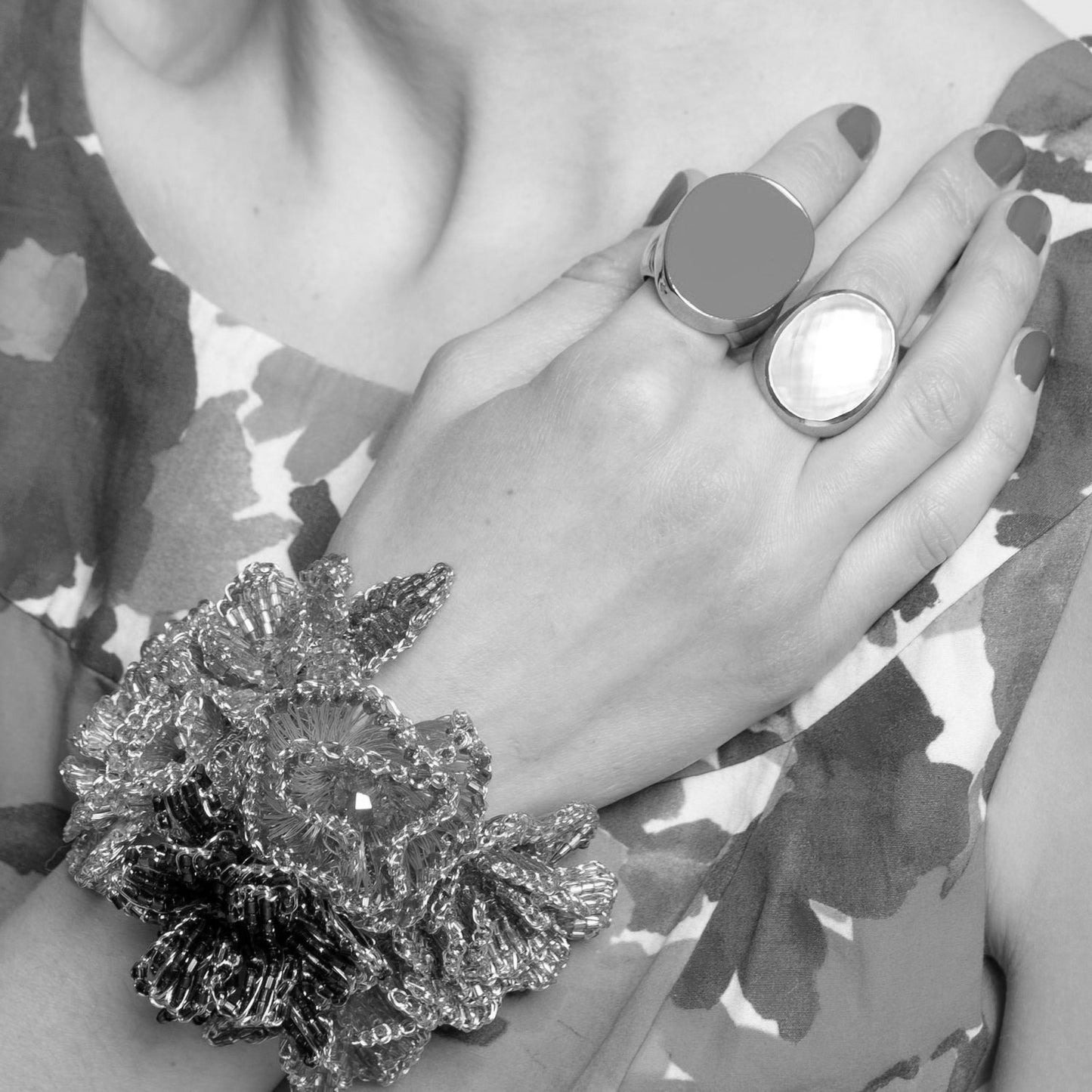 White & Silver Mix Blossom Maxi Handmade Crochet Bracelet