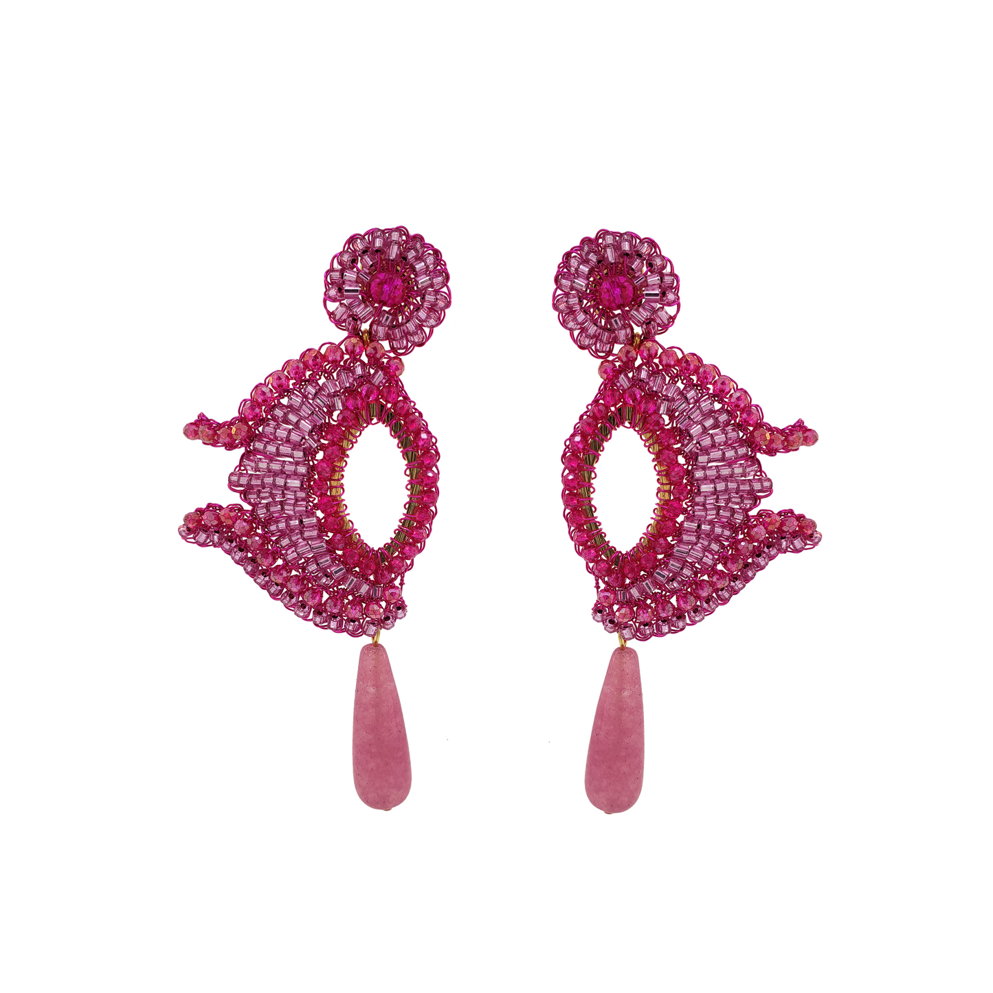 Handmade Crochet Pink Eye Earrings