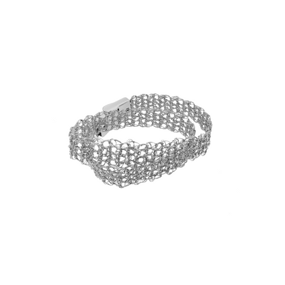 All Silver Maddie Crochet Handmade Double Bracelet & Chocker