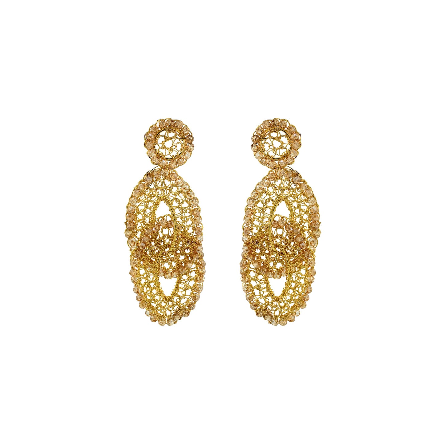 Amber & Gold Minerva Handmade Crochet Earrings