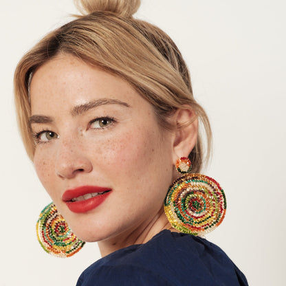 Multicolor & Gold Dahlia Maxi Handmade Crochet Earrings