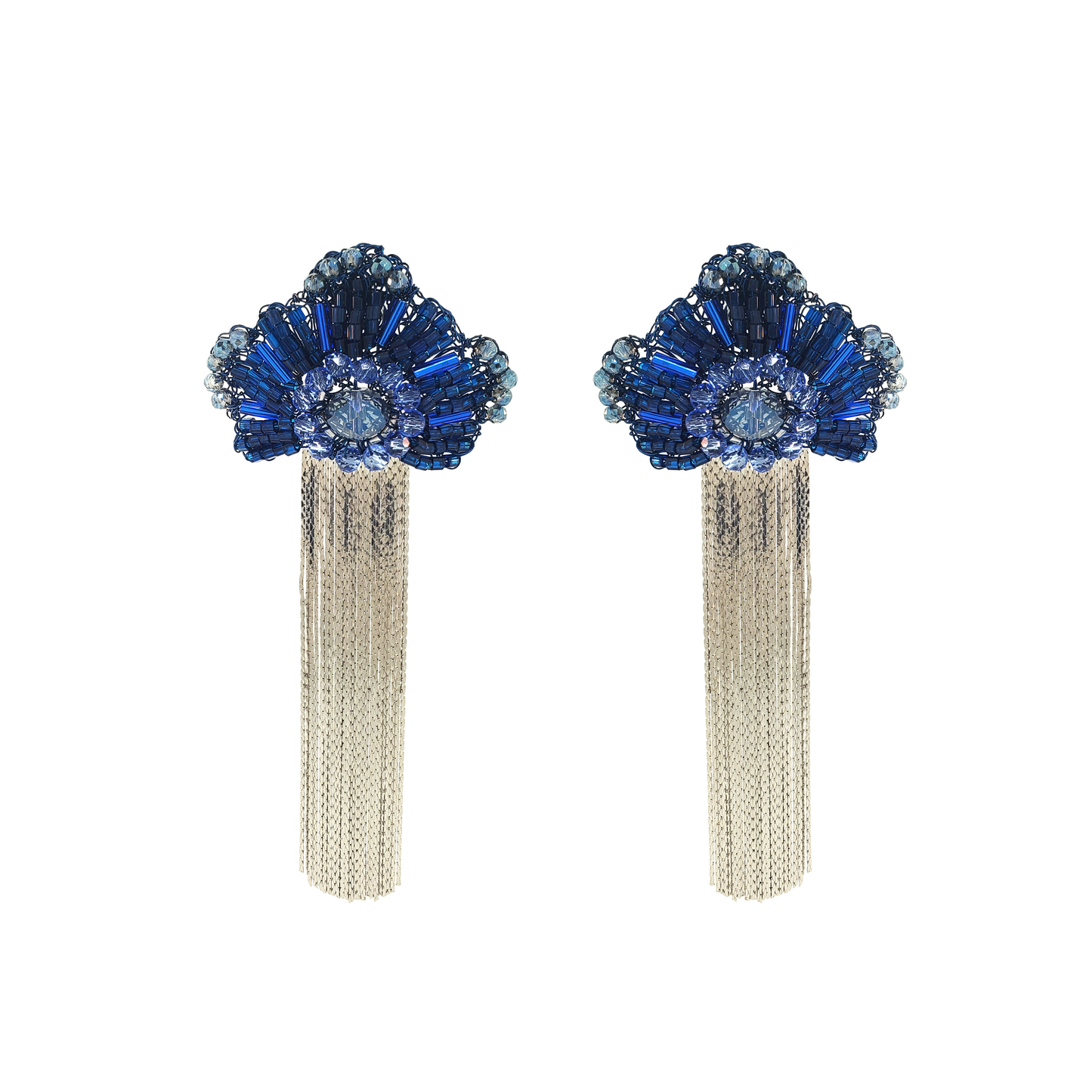 Royal Blue Mix Crown Fringe Handmade Crochet Earrings