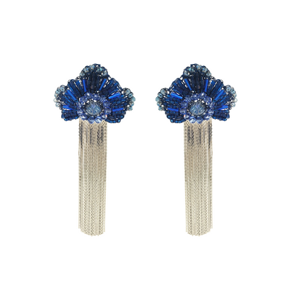 Royal Blue Mix Crown Fringe Handmade Crochet Earrings
