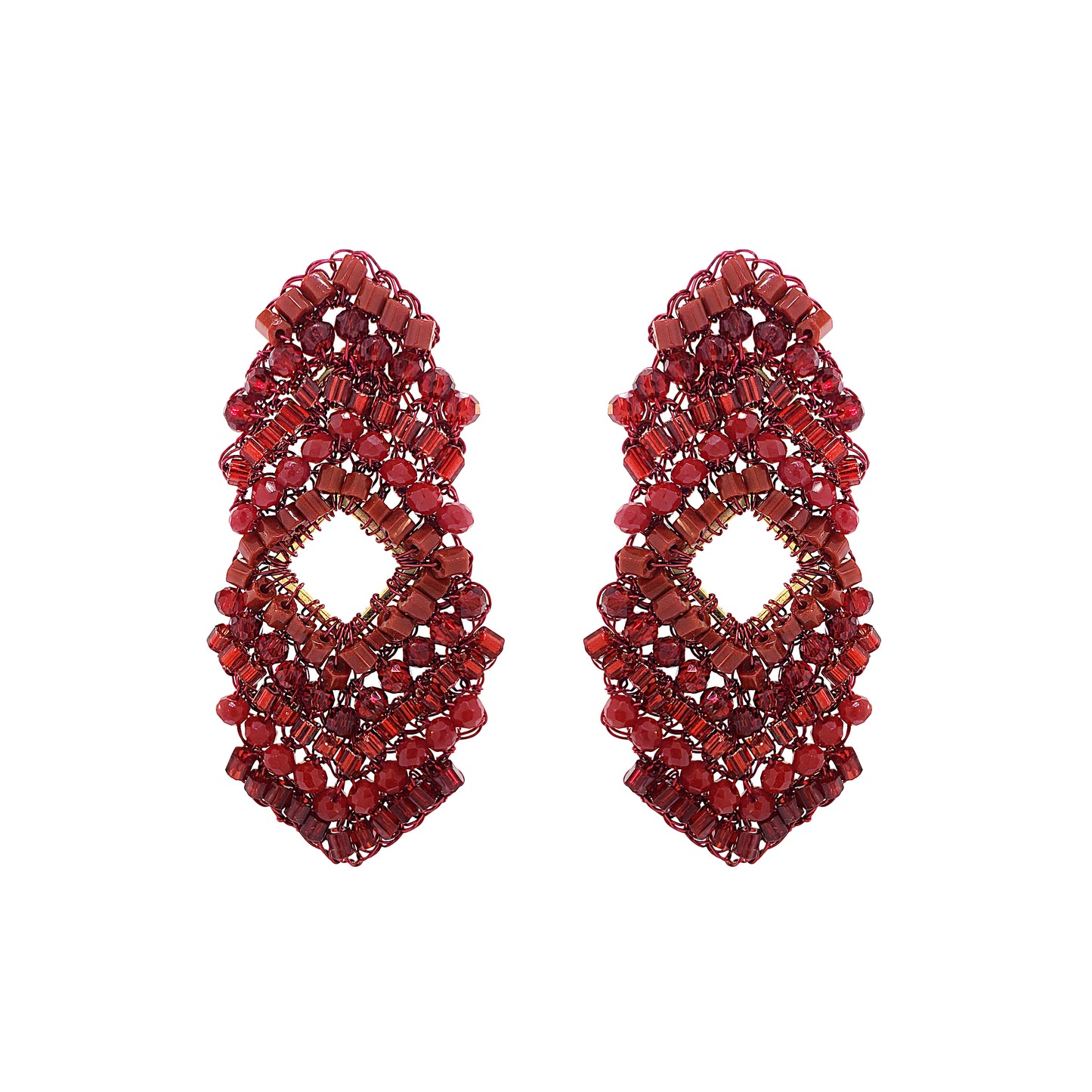 Cherry Red Mix Rank Handmade Crochet Earrings