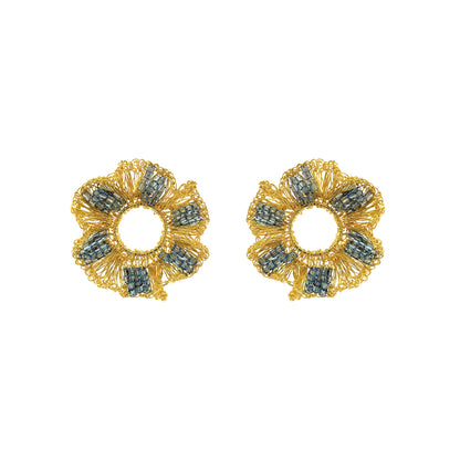 Azure Blue & Gold Gaia Maxi Post Handmade Crochet Earrings