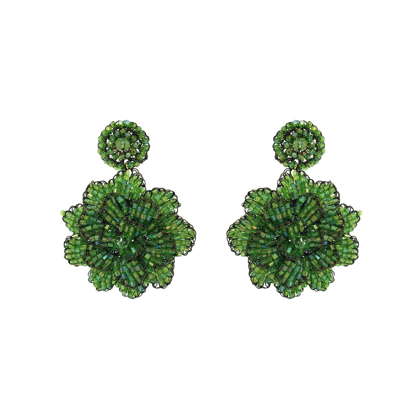 Forest Green Blossom Handmade Crochet Large Earrings