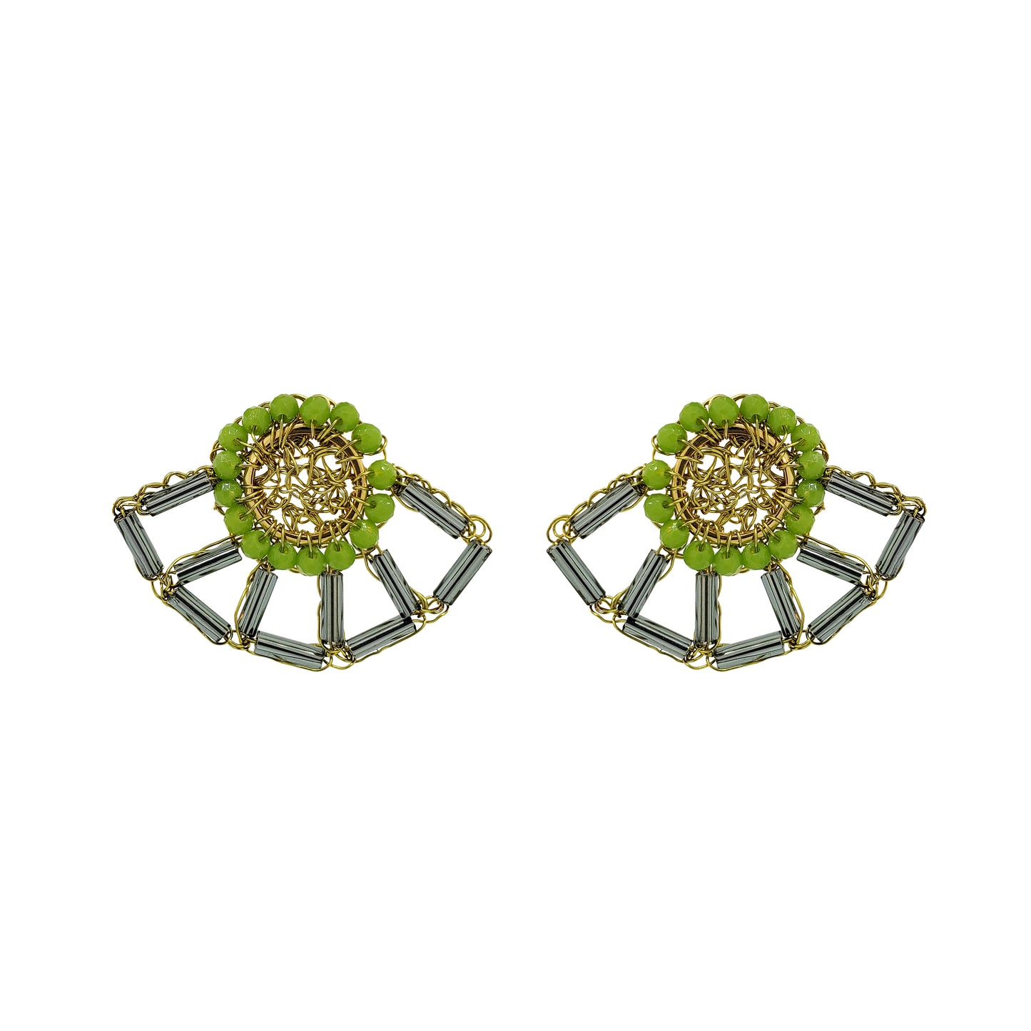 Neon Green Mix Themis Post Handmade Crochet Earrings