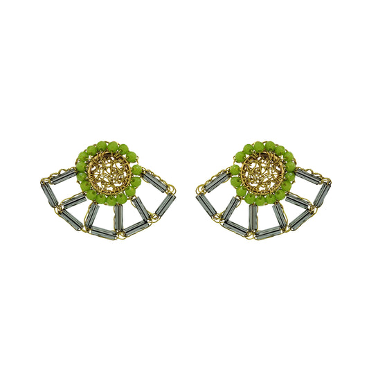 Neon Green Mix Themis Post Handmade Crochet Earrings
