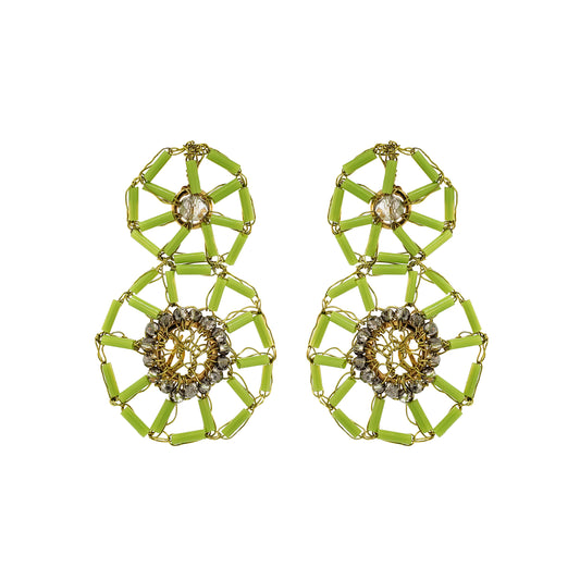 Neon Green Light Mix Themis Duo Handmade Crochet Earrings