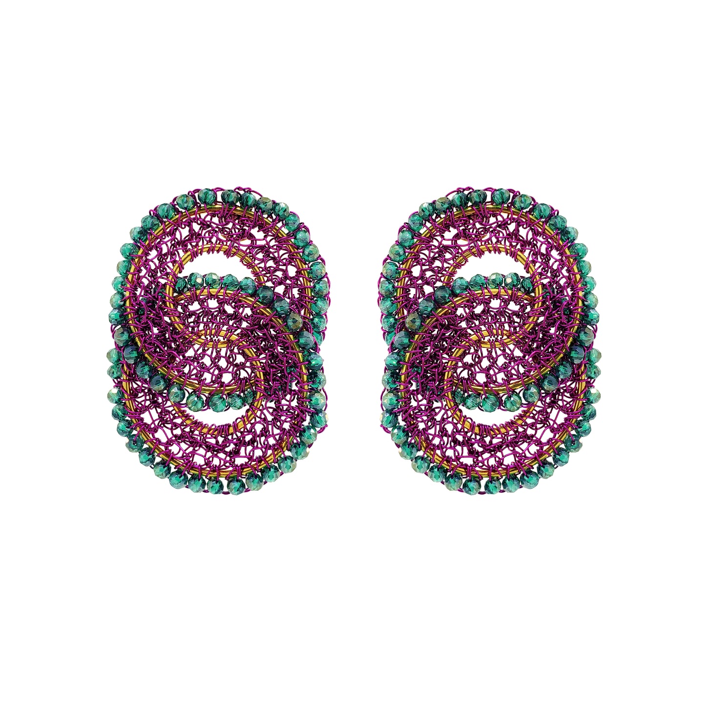 Purple & Green Minerva Duo Handmade Crochet Earrings
