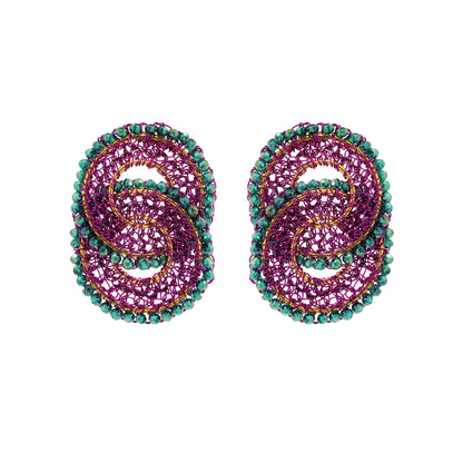 Purple & Green Minerva Duo Handmade Crochet Earrings