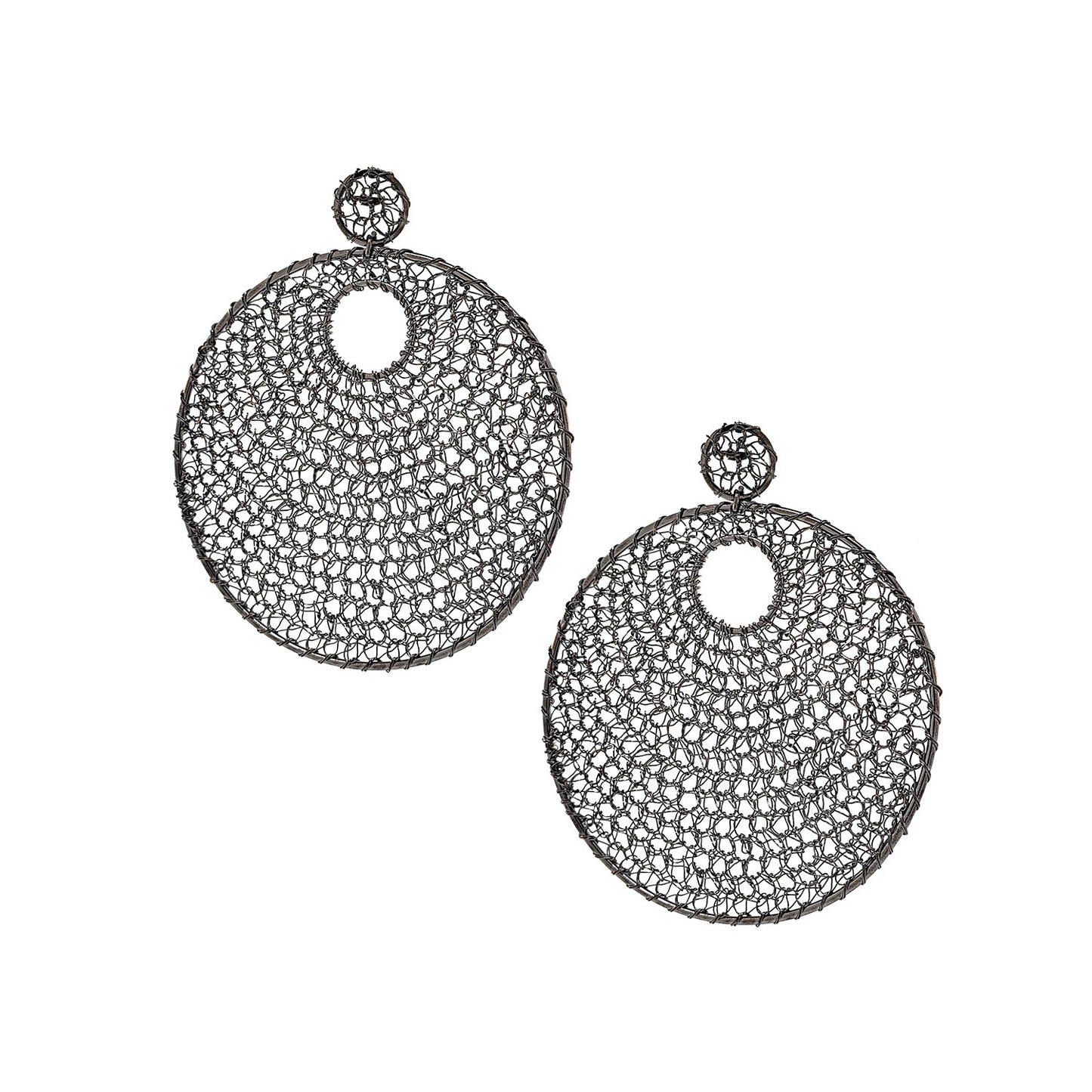 Gunmetal Designers Favorite Mandala Handmade Crochet Earrings