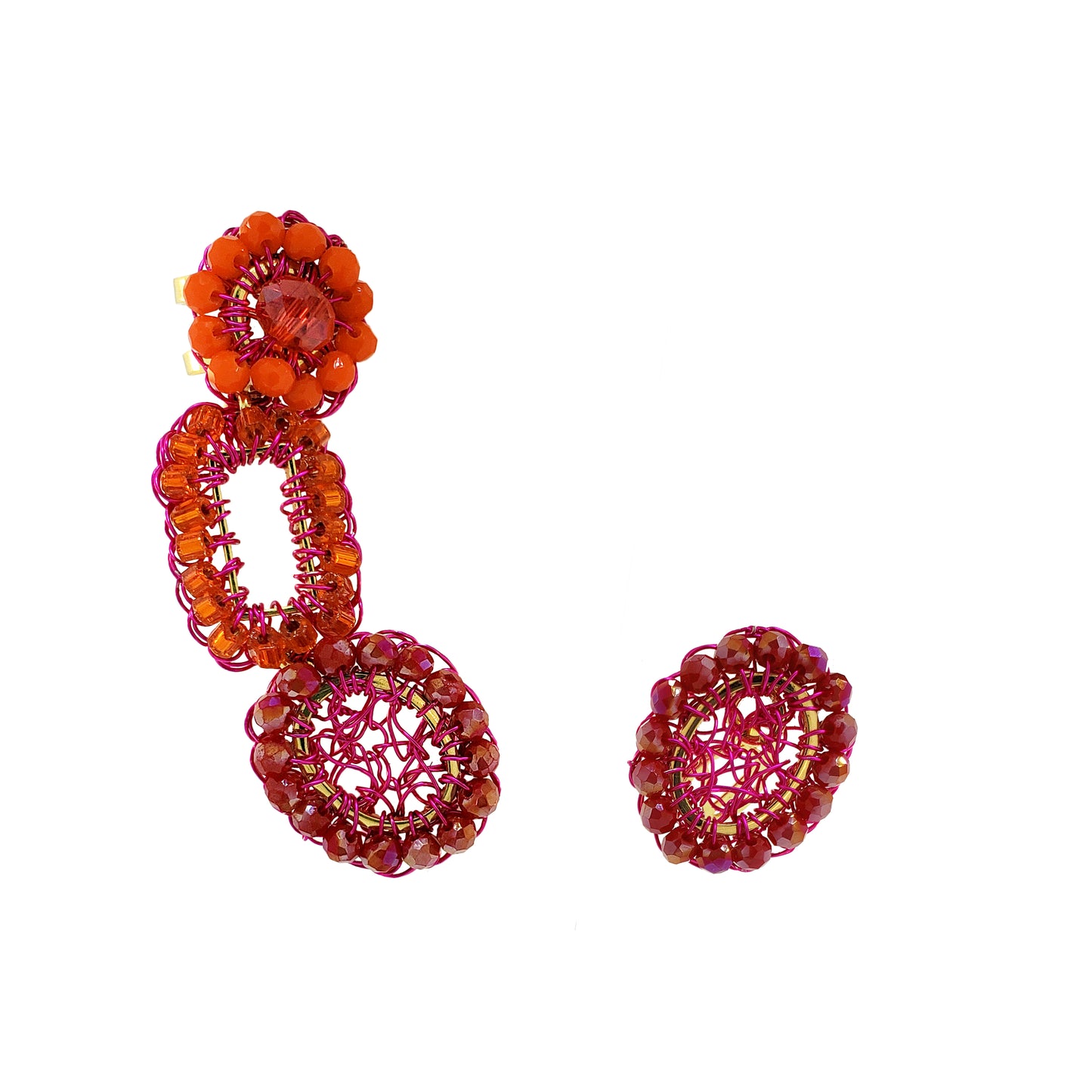 Neon Fuchsia Mix Tyche Ear cuff Handmade Crochet Earrings