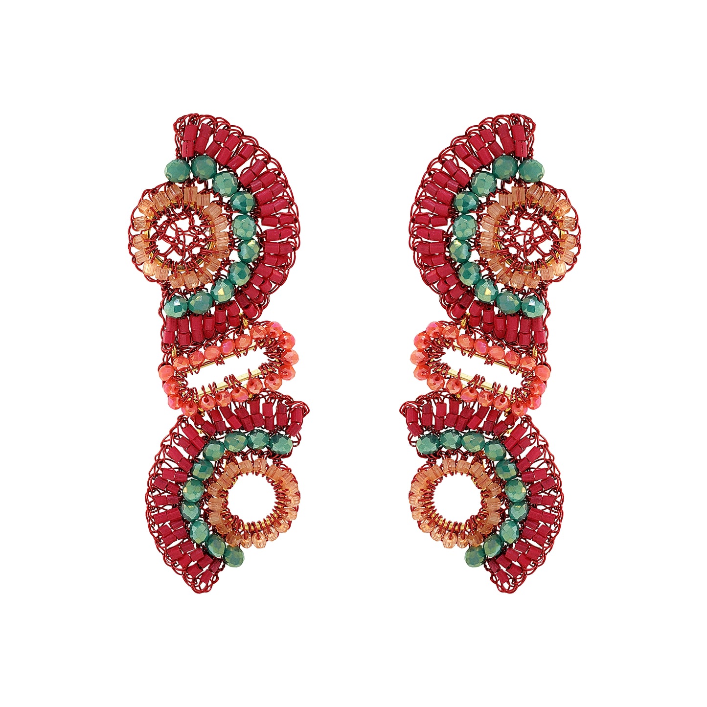 Sunset Coral Mix Althea Cascade Handmade Crochet Earrings