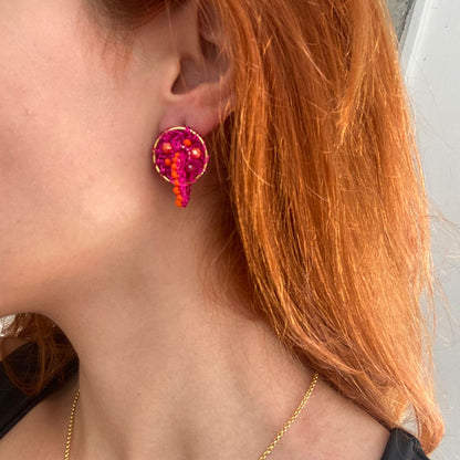 Neon Purple Mix Moira Post Dangle Handmade Earrings