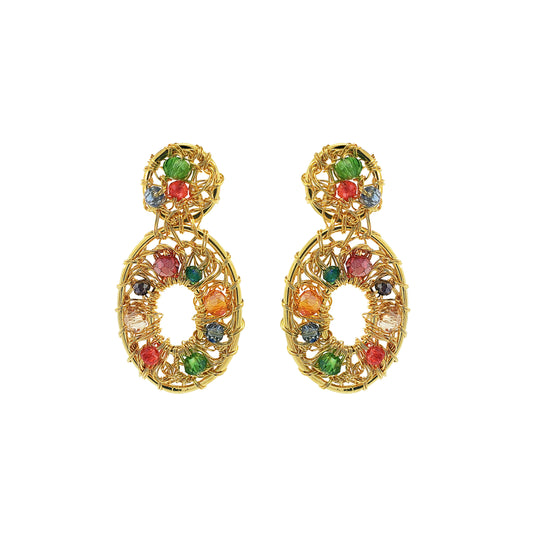 Multicolor & Gold Moira Drop Handmade Earrings