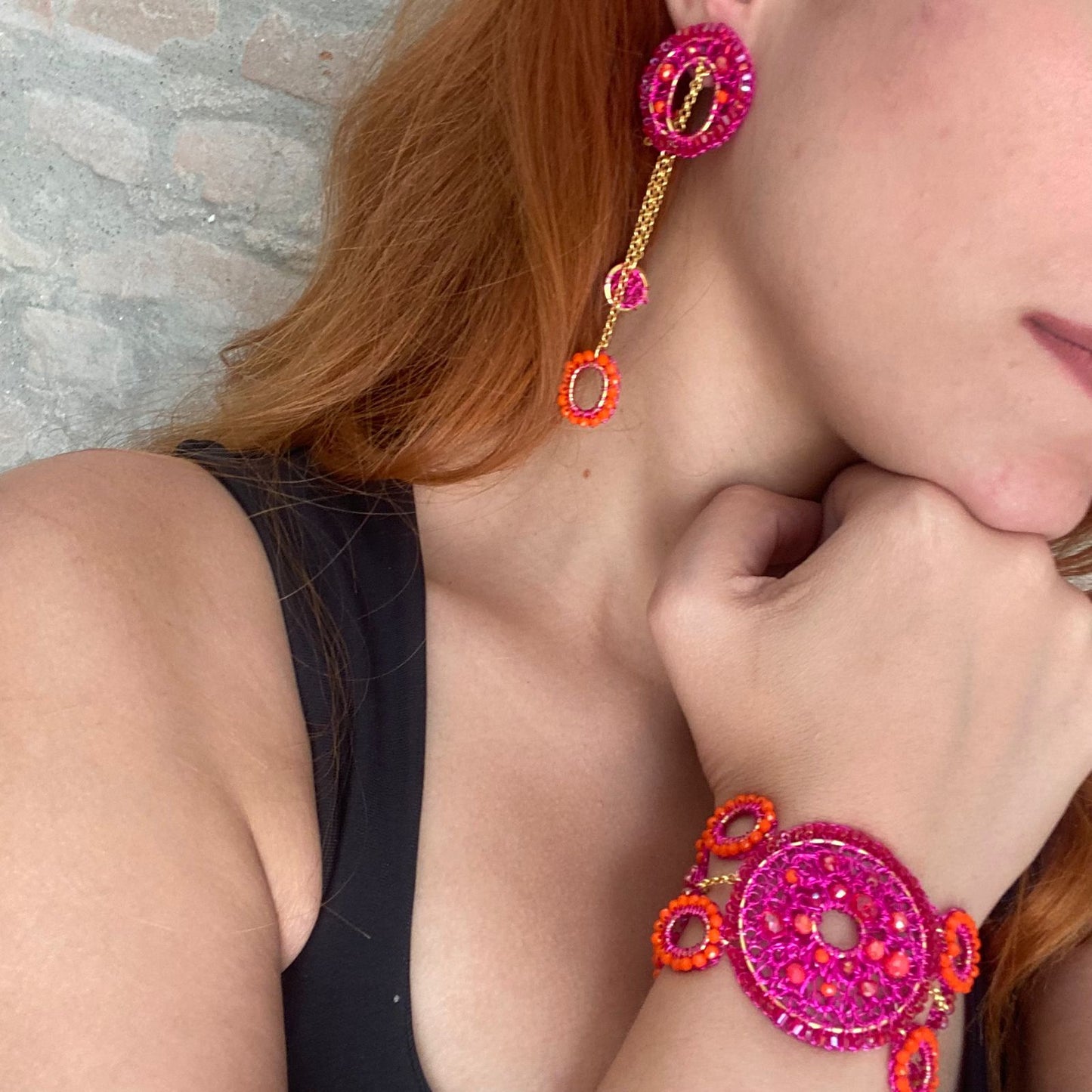 Neon Fuchsia Mix Moira Dangle Handmade Earrings
