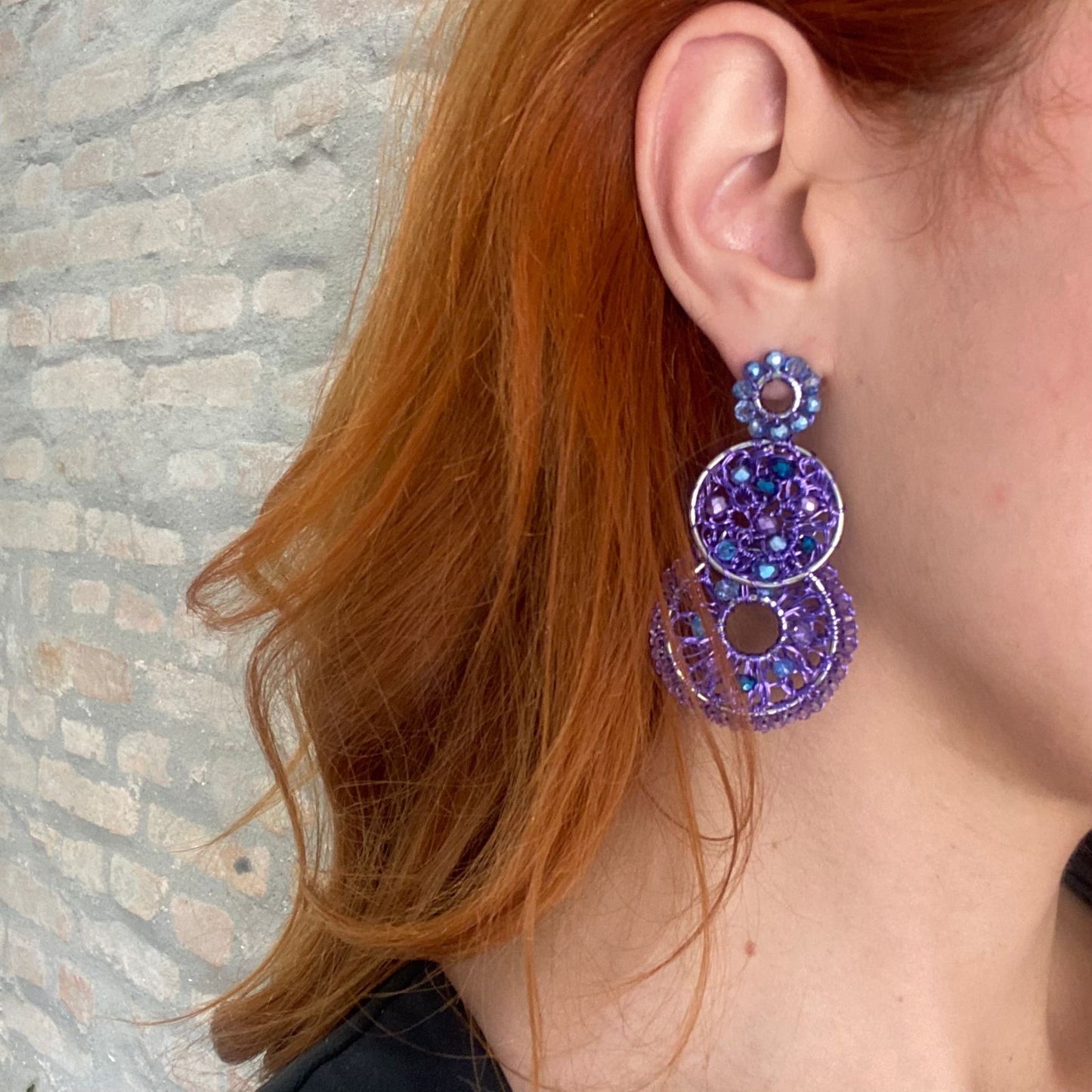 Neon Purple Mix Moira Trio Handmade Earrings
