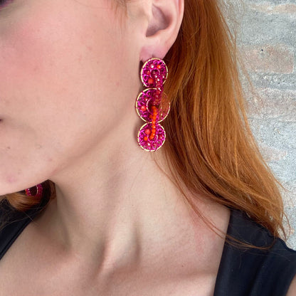 Neon Fuchsia Mix Moira Cascade Handmade Earrings