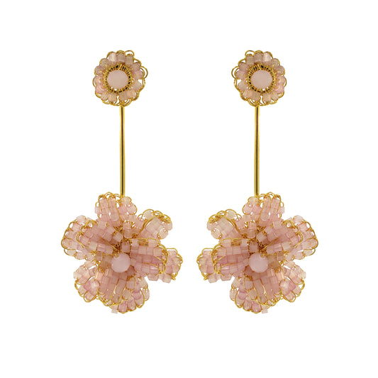 Soft Pink & Gold Blossom Drop Handmade Crochet Earrings