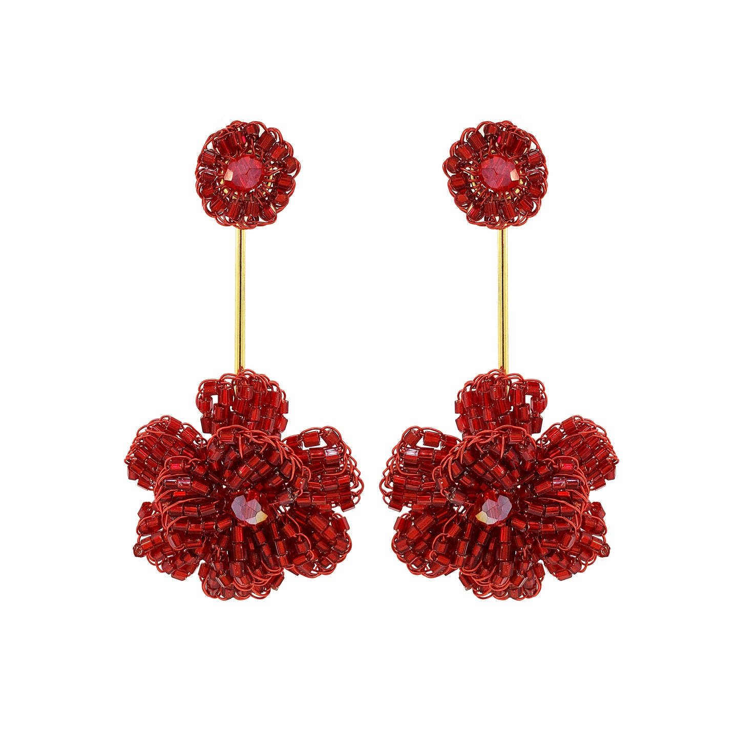 Red Velvet Mix Blossom Drop Handmade Crochet Earrings