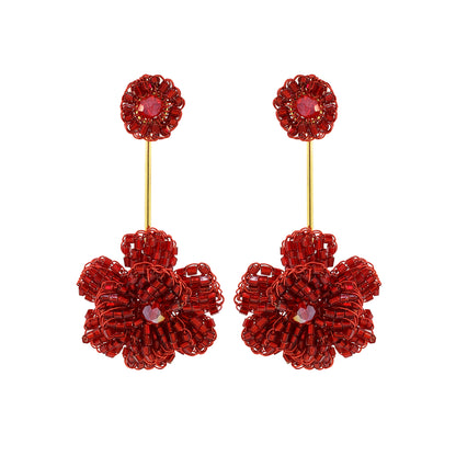Red Velvet Mix Blossom Drop Handmade Crochet Earrings