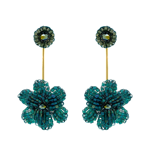 Teal Mix Blossom Drop Handmade Crochet Earrings