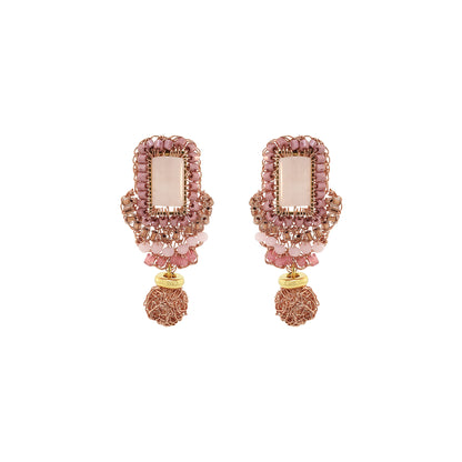 Rose Quartz Mix Nara Dangle Post Handmade Crochet Earrings