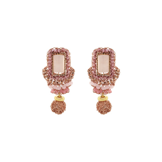 Rose Quartz Mix Nara Dangle Post Handmade Crochet Earrings