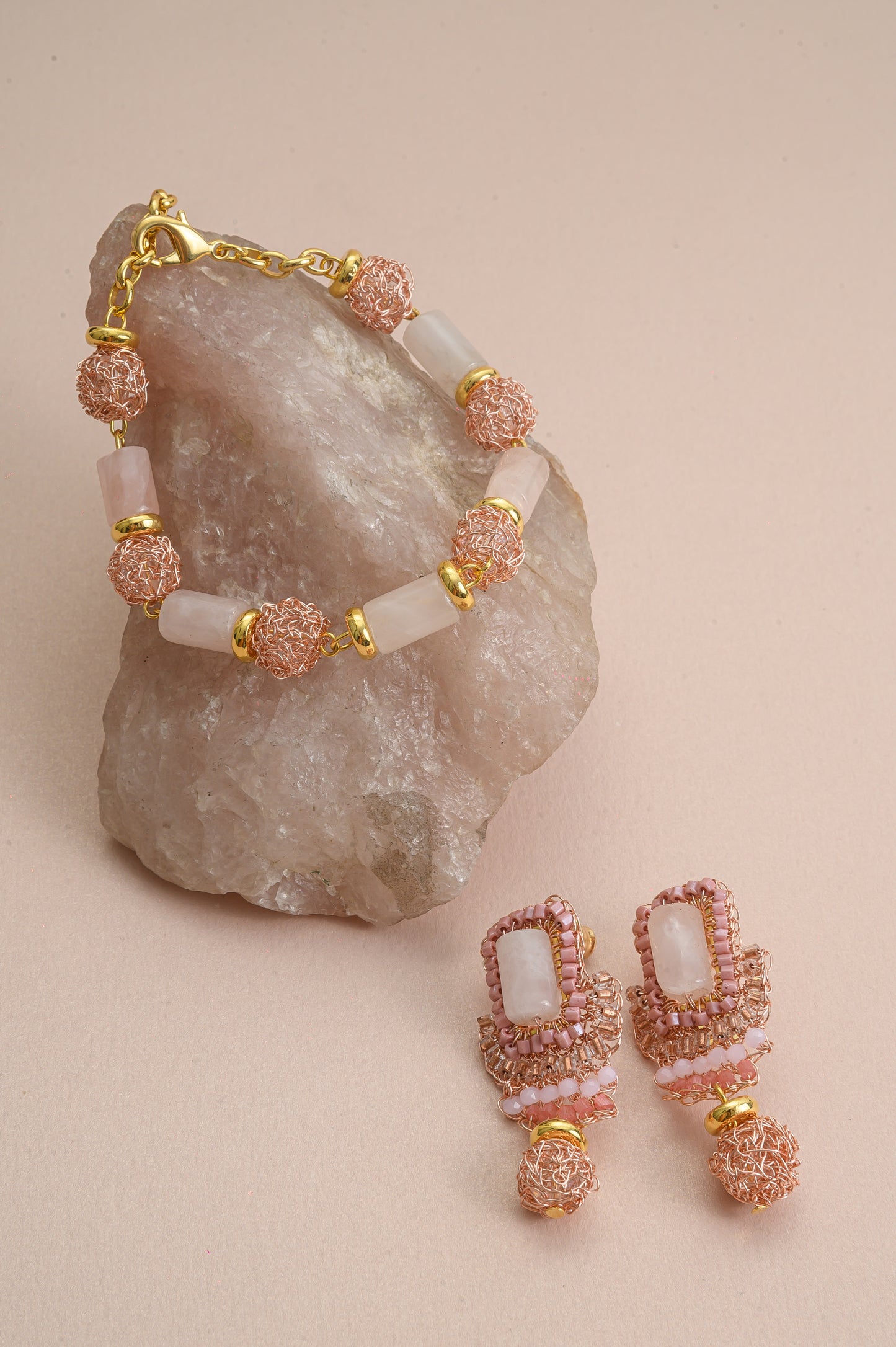 Rose Quartz Mix Nara Handmade Crochet Bracelet
