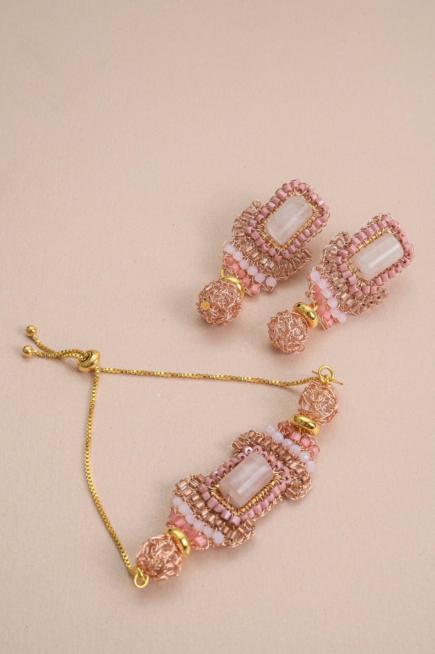 Rose Quartz Mix Nara Maxi Handmade Crochet Bracelet