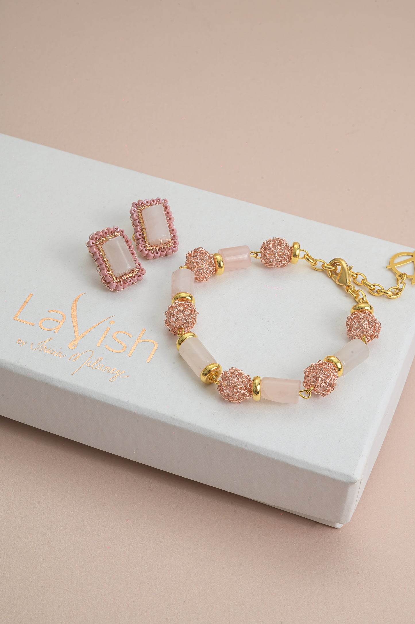 Rose Quartz Mix Nara Handmade Crochet Bracelet
