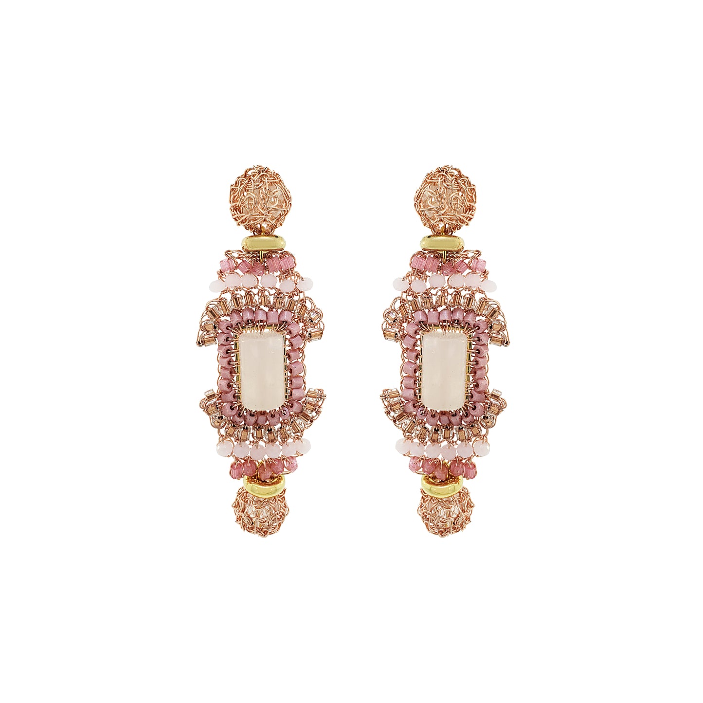 Rose Quartz Mix Nara Cascade Handmade Crochet Earrings