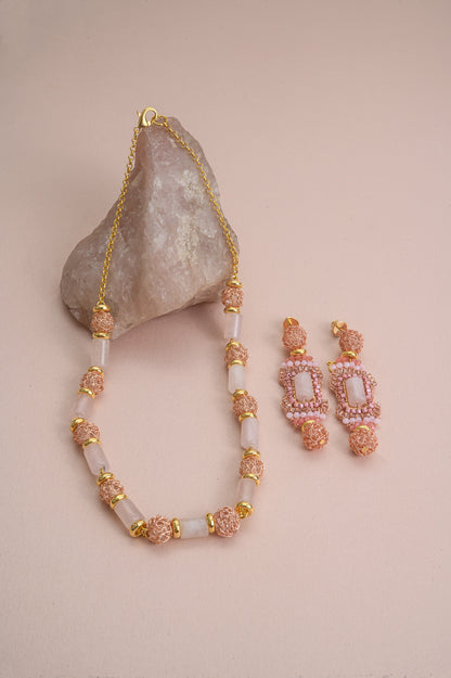 Rose Quartz Mix Nara Handmade Crochet Necklace