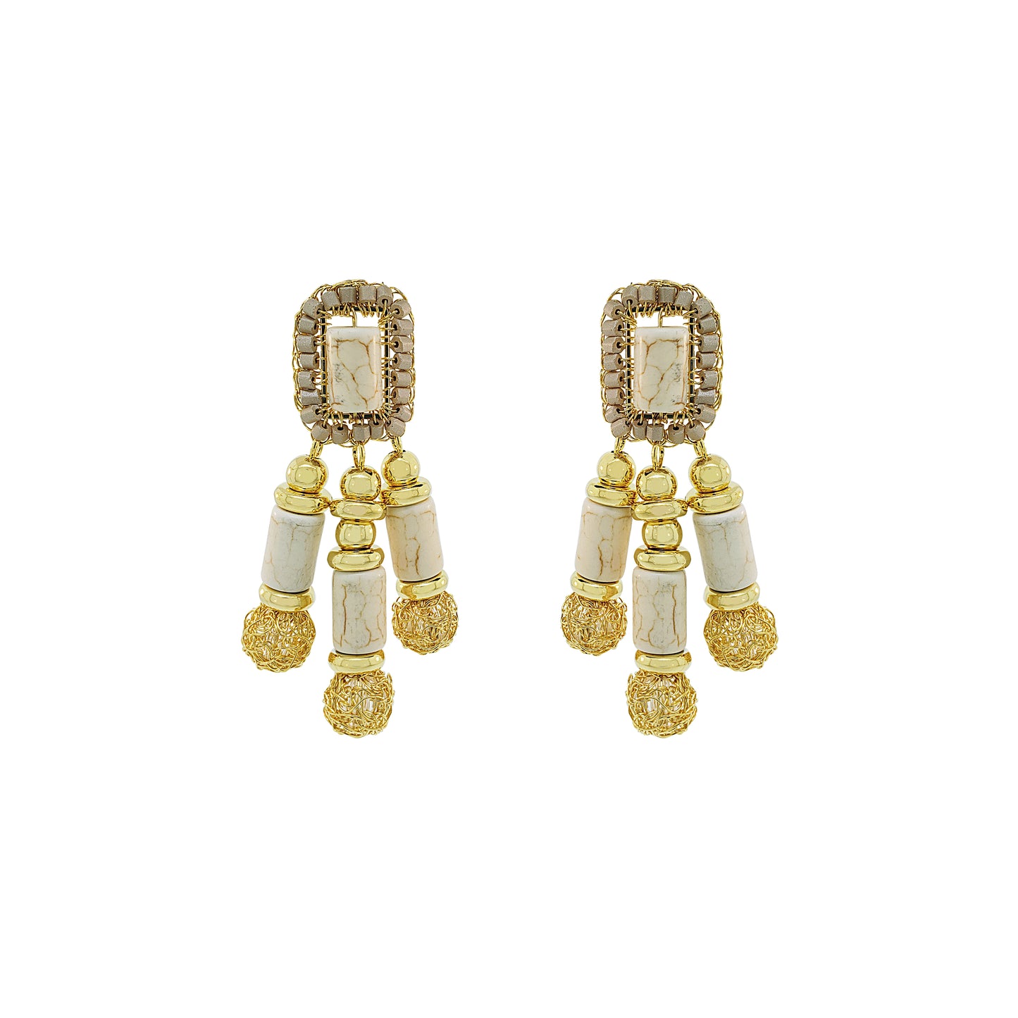 White Howlite Mix Nara Chandelier Handmade Crochet Earrings