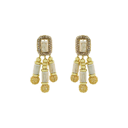 White Howlite Mix Nara Chandelier Handmade Crochet Earrings