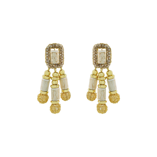 White Howlite Mix Nara Chandelier Handmade Crochet Earrings