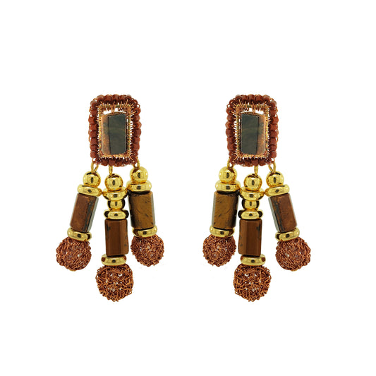 Mocha Mix Nara Chandelier Handmade Crochet Earrings