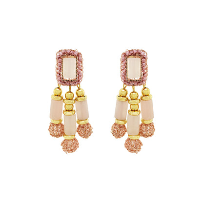 Rose Quartz Mix Nara Chandelier Handmade Crochet Earrings