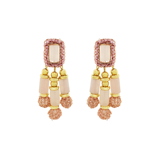 Rose Quartz Mix Nara Chandelier Handmade Crochet Earrings