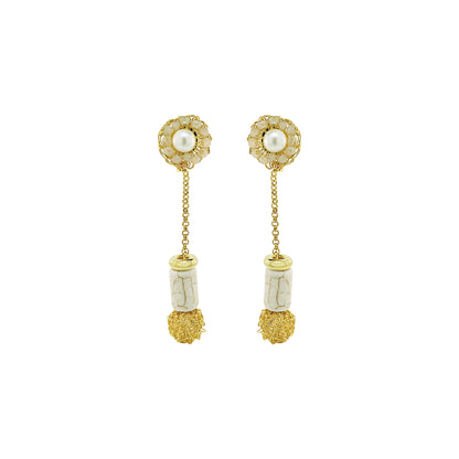 White Howlite Mix Nara Dangle Handmade Crochet Earrings