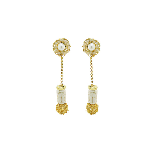 White Howlite Mix Nara Dangle Handmade Crochet Earrings