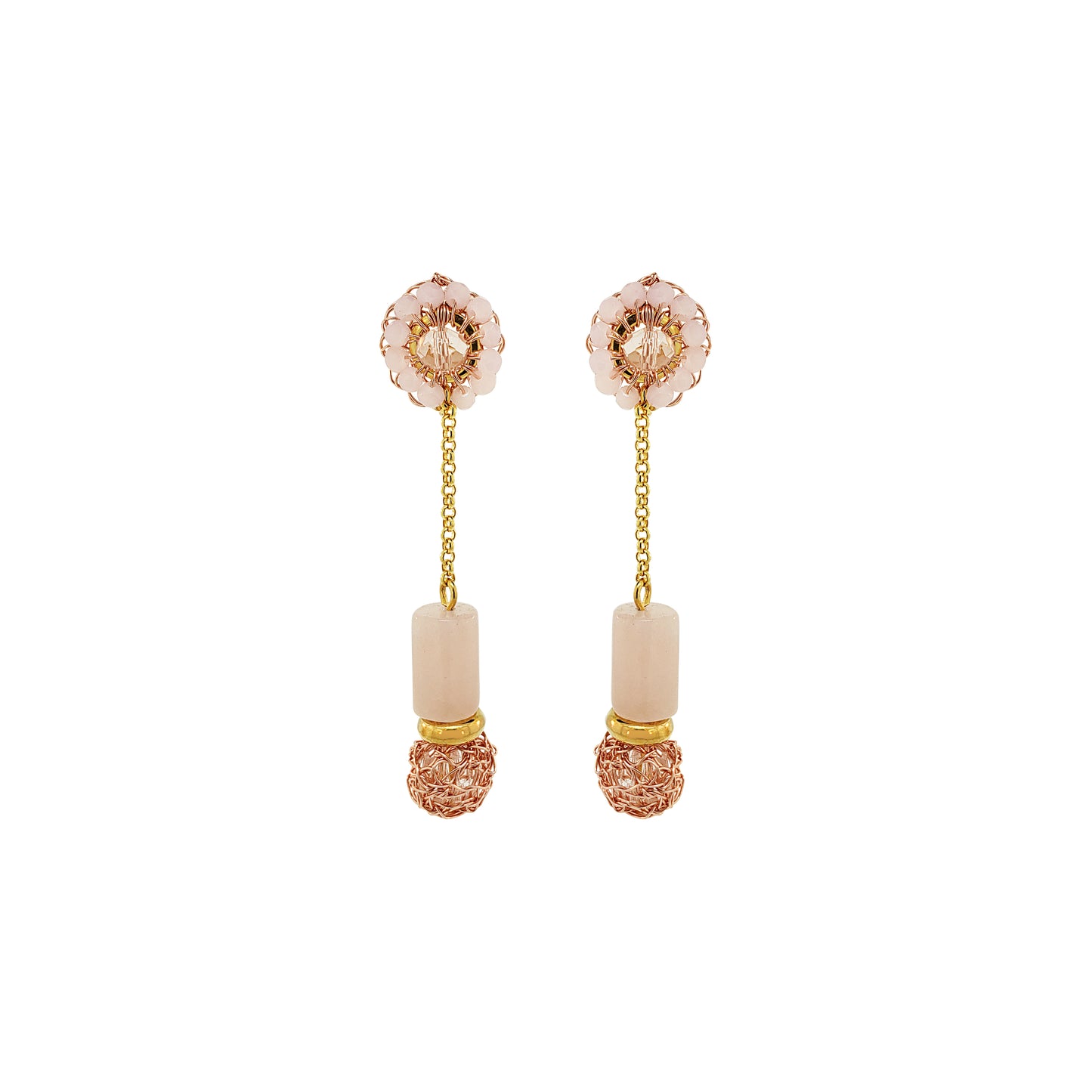 Rose Quartz Mix Nara Dangle Handmade Crochet Earrings