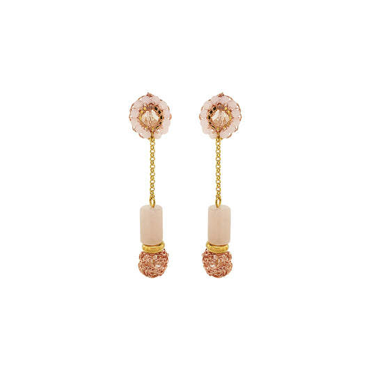 Rose Quartz Mix Nara Dangle Handmade Crochet Earrings
